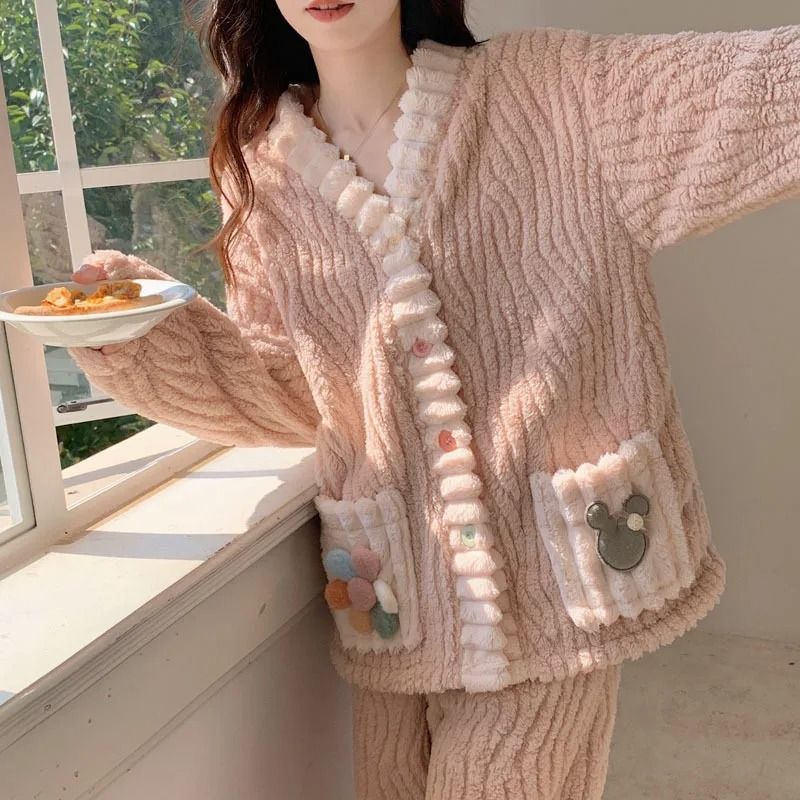Womens Winter Flannel Pajama Set With Cardigan