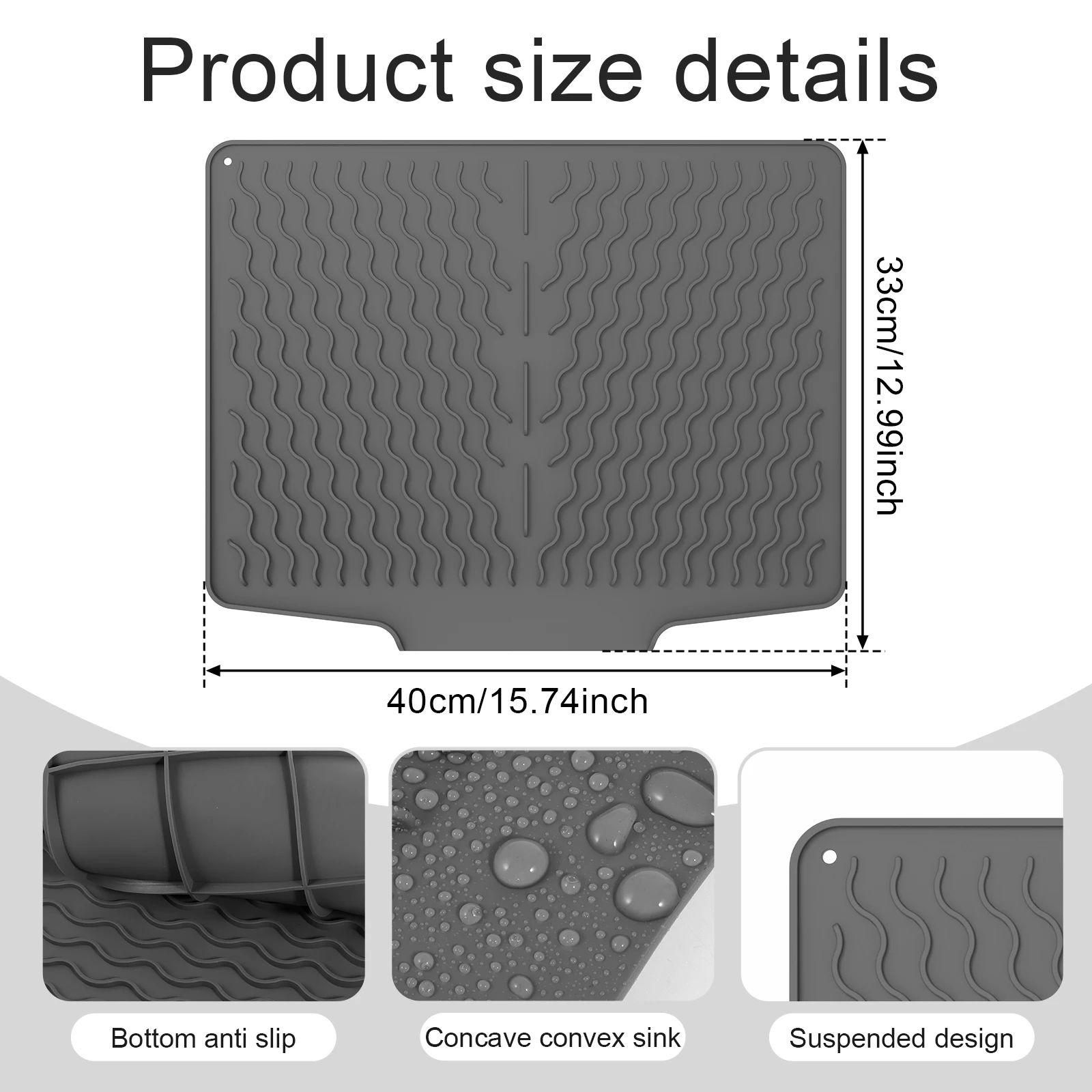 Silicone Dish Drying Mat Heat Resistant Non Slip Kitchen Counter Drying Pad