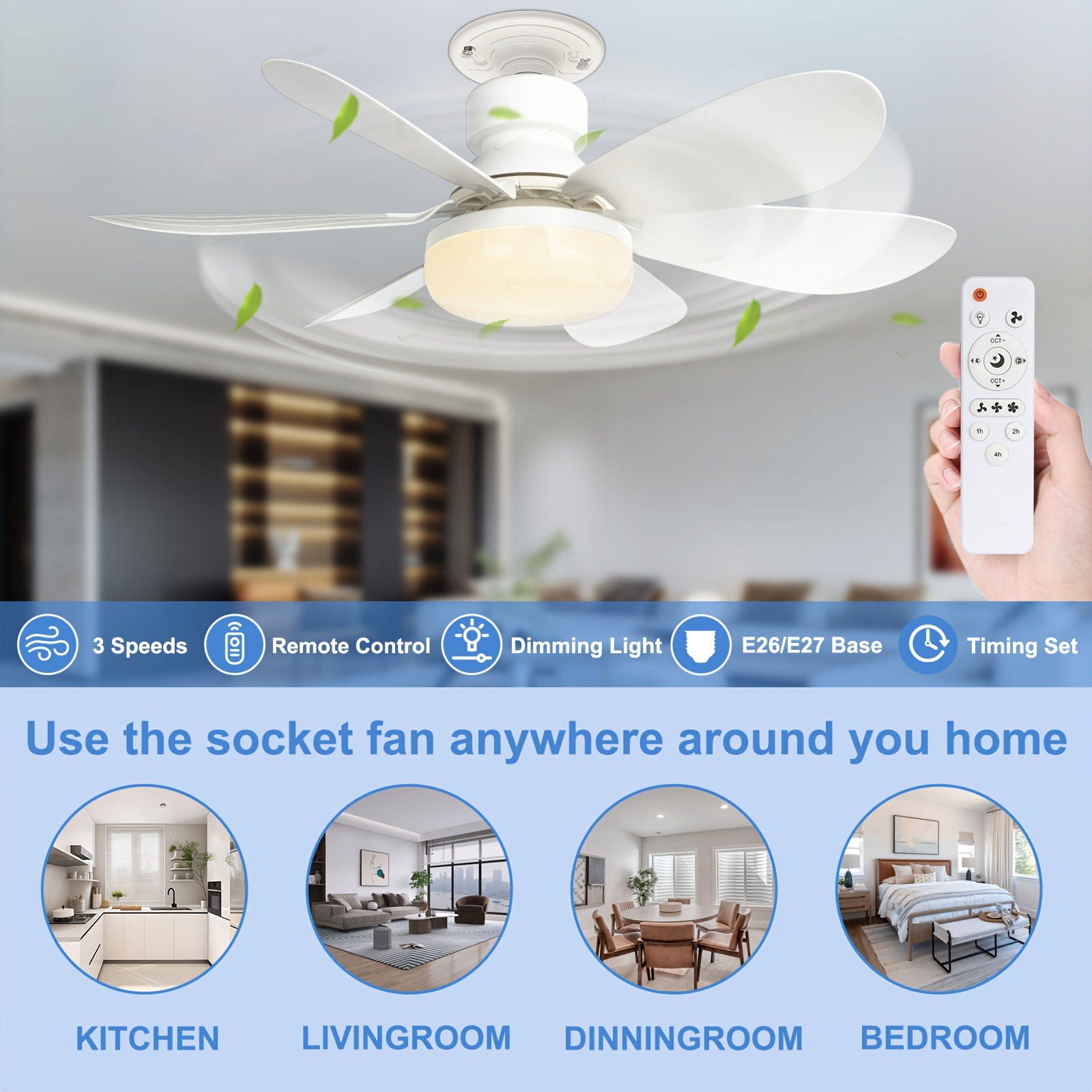LED Ceiling Fan Light with Remote Control Screw Fan Light with Socket