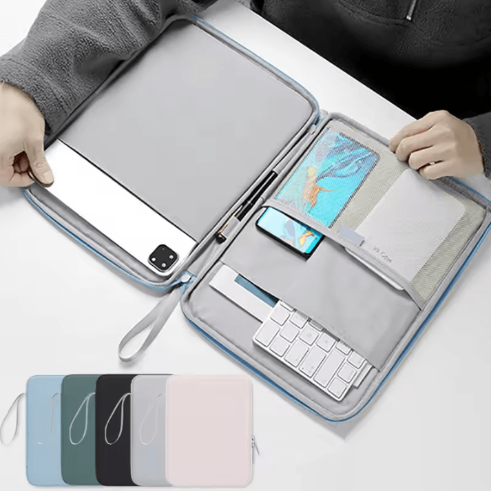 Shockproof Tablet Sleeve Bag – Multi-Pocket Protective Handbag Case for 10.9–12.9 Inch Tablets