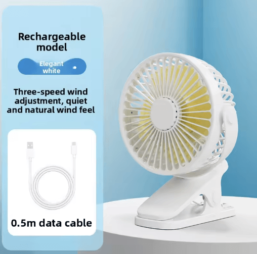 VE Clip-On Table Fan – USB Rechargeable Portable Mini Fan with Night Light