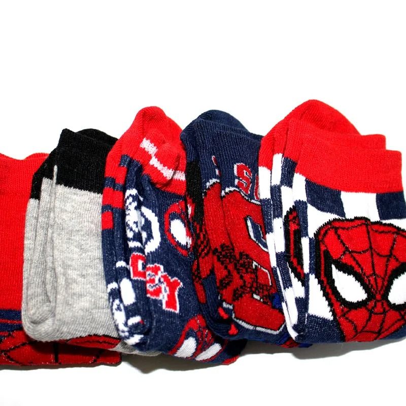 Kids Spiderman Cartoon Socks Soft Breathable Mid Tube Socks 5 Pair Set