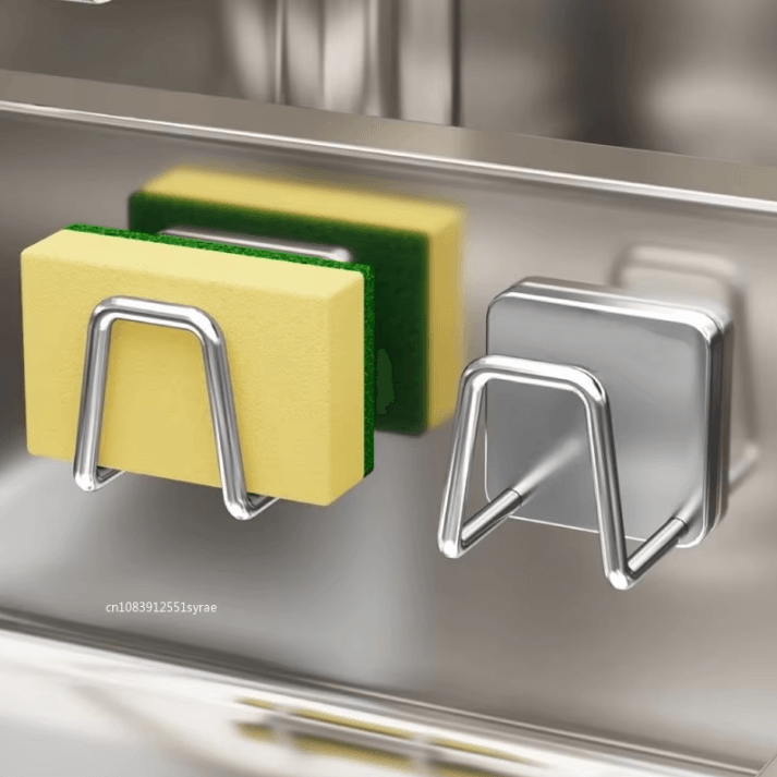 1/5Pcs Kitchen Sponges Holder – Stainless Steel Sink Organizer with Self Adhesive Sponge Rack & Drying Storage Hooks