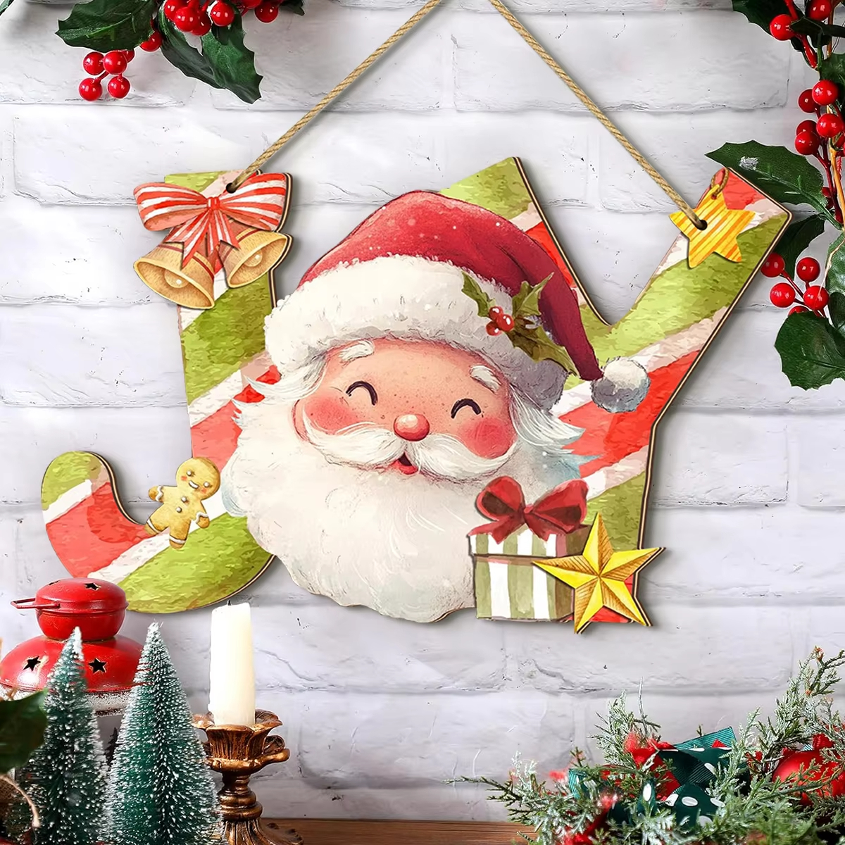 2D Flat Colorful Joy, Christmas Decorations, Xmas Wooden Sign Hanging, Holiday Home Decor Gifts