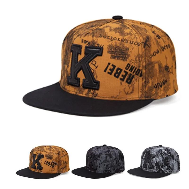 New Printed K Letter Flat-Brimmed Hip-Hop Hat