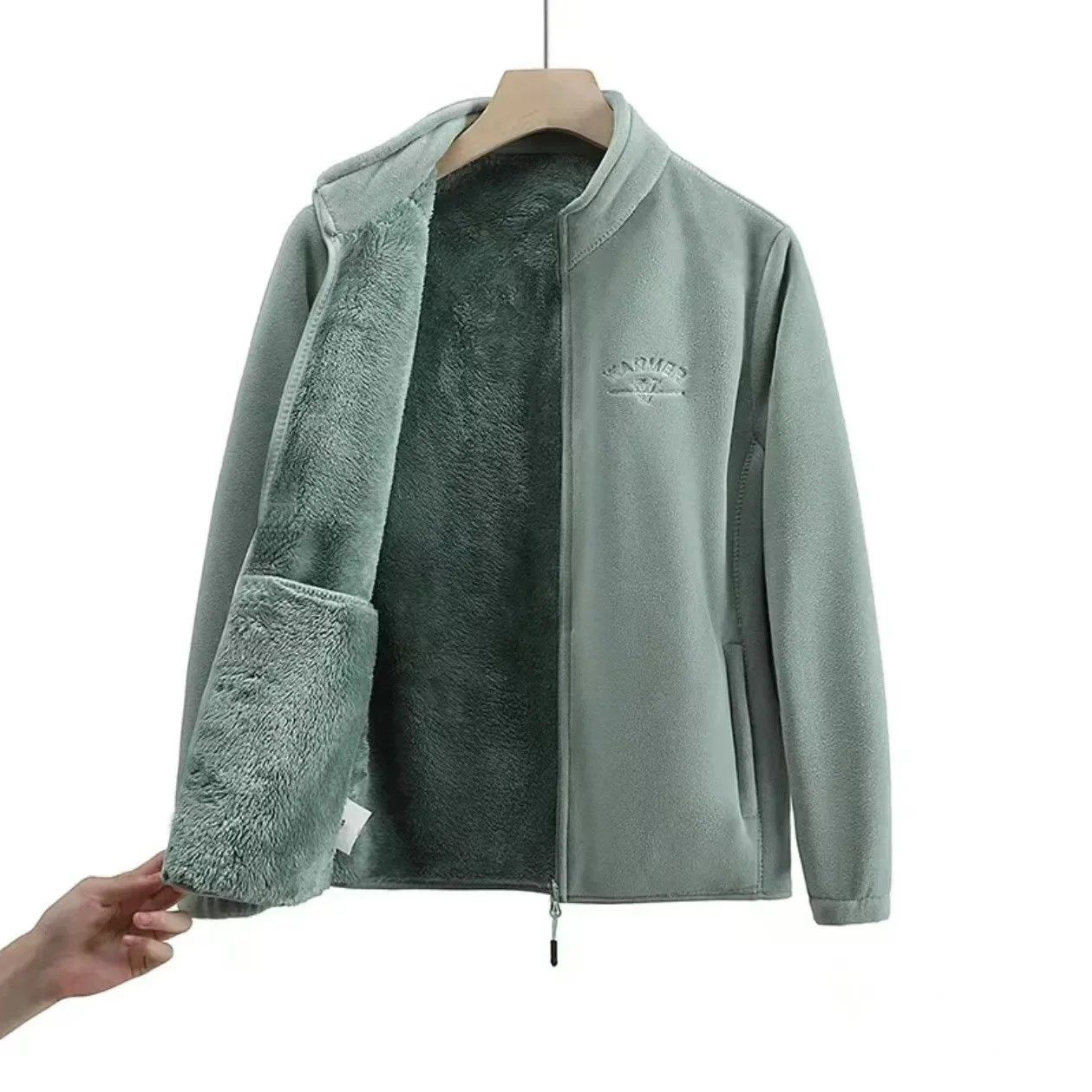 Winter Luxe Polar Fleece Letter Print Coat – Womens Loose Fit Wool-Liner Jacket