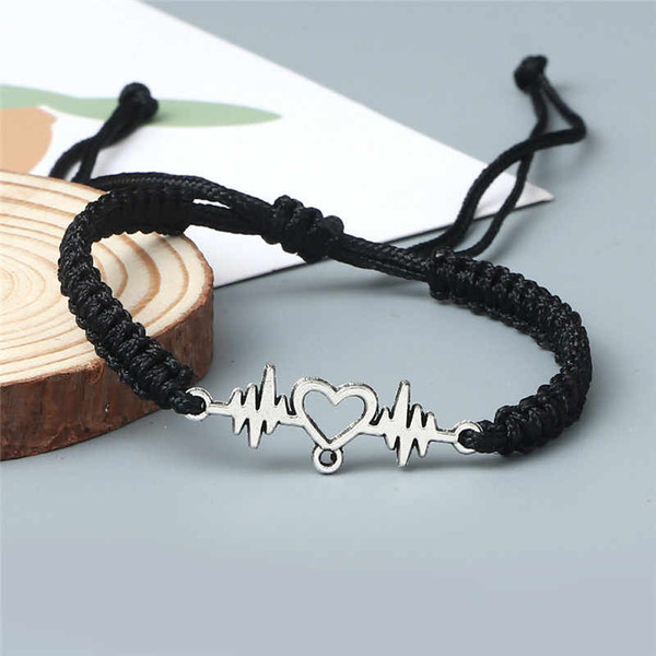 Couples Heartbeat Bracelet with a Heart Shaped Charm