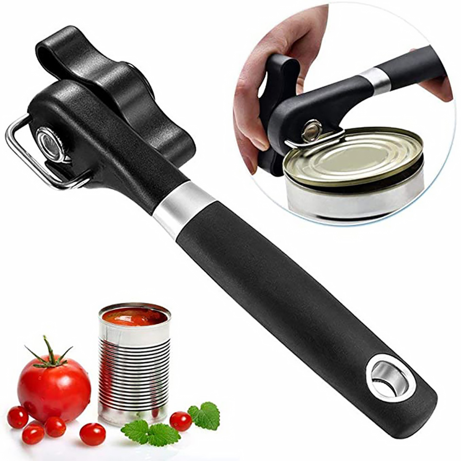 Plastic Hand-Actuated Can Opener – Safety Kitchen Tool with Easy Grip – Side Cut Manual Can Opener