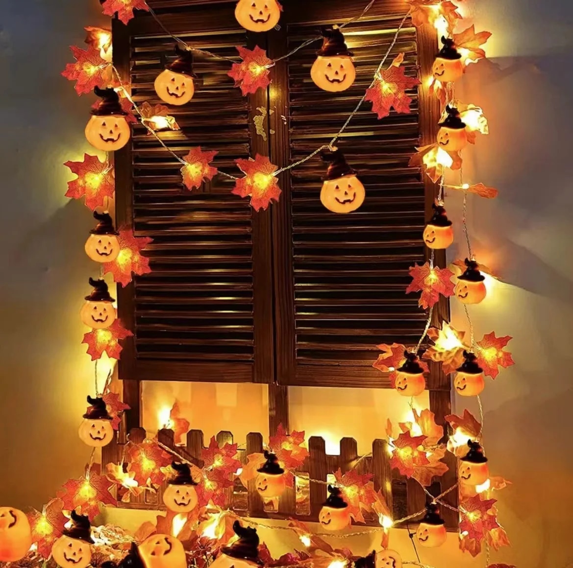 LED Autumn Decor: Artificial Maple Leaves Pumpkin Garland - Halloween & Thanksgiving DIY Party Supplies