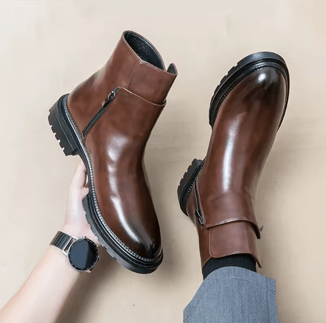 AscendElite Mens Height-Increasing Leather Chelsea Boots – British Style Casual Business Ankle Shoes