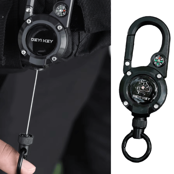 SecureClip Retractable Steel Wire Keychain with Carabiner Reel