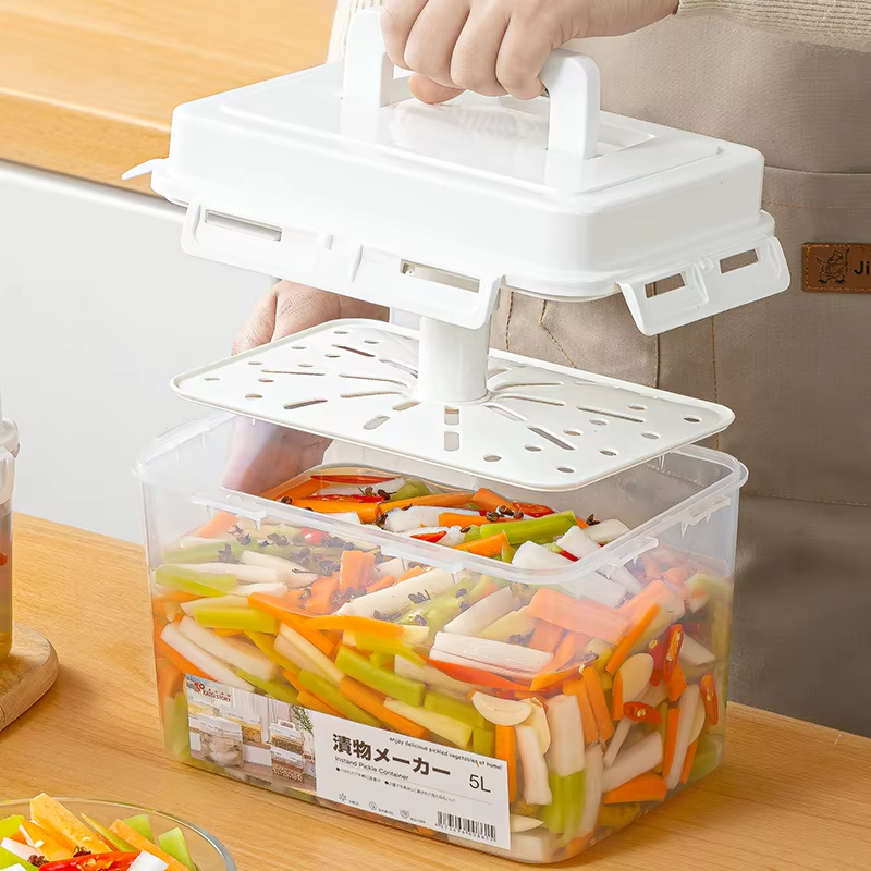 Pickle Jar with Press Plate Leakproof Storage, Kitchen Organizer for Gherkin, Sauerkraut, Kimchi Olives