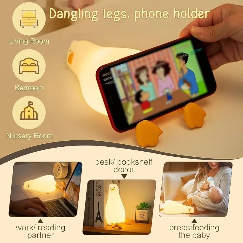 Rechargeable Silicone Duck Night Light – Touch Control Sleeping Lamp for Kids