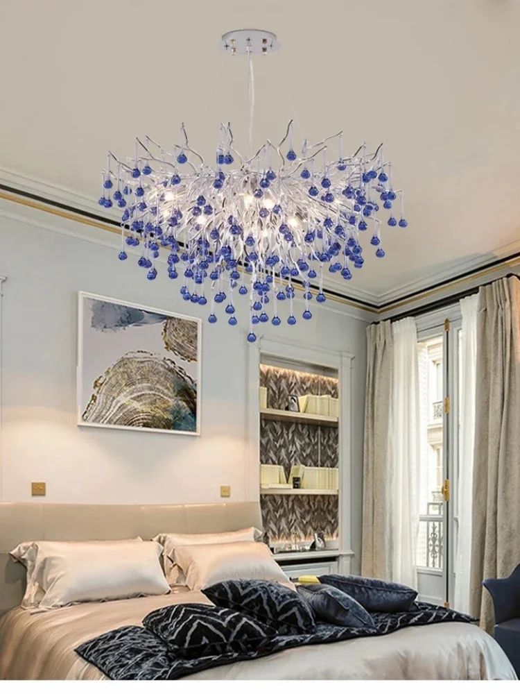 Modern Branch Crystal Chandelier – Luxury Pink & Blue Teardrop Hanging Ceiling Light