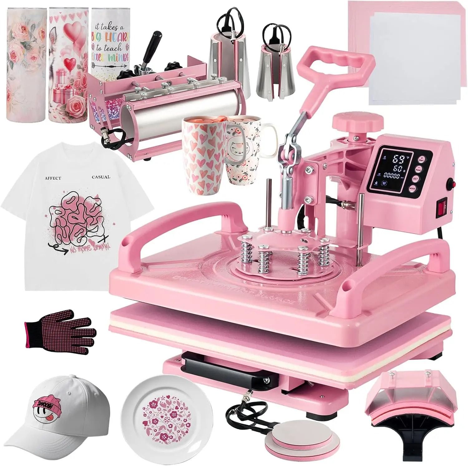 Heat Press Sublimation Machine for T Shirts Hats Tumblers Mugs and Plates