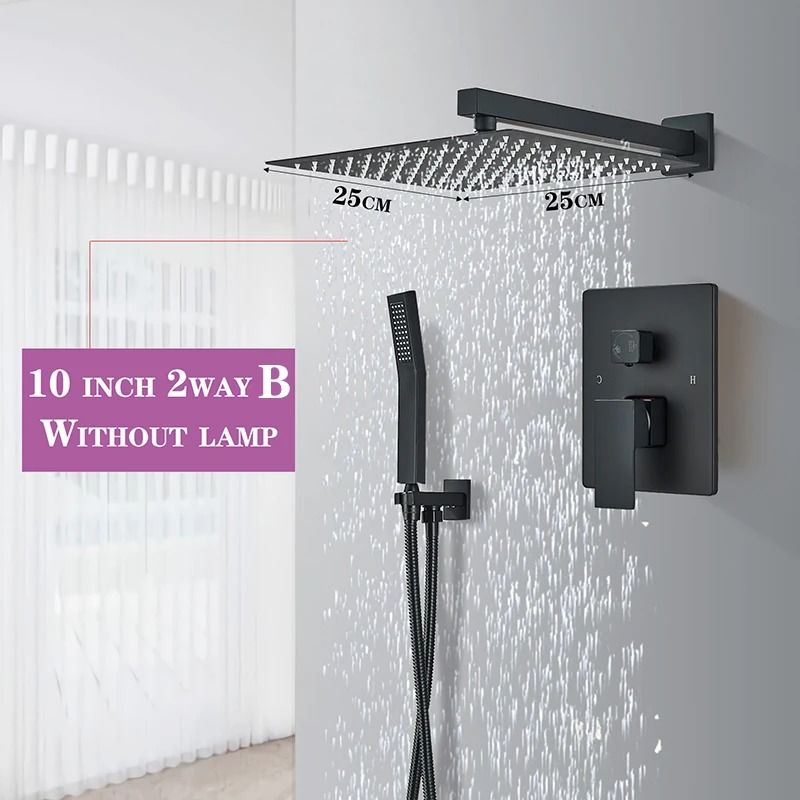 Matte Black rainfall shower set Wall Mounted bathroom shower faucet with LED Shower Head Mixer Tap