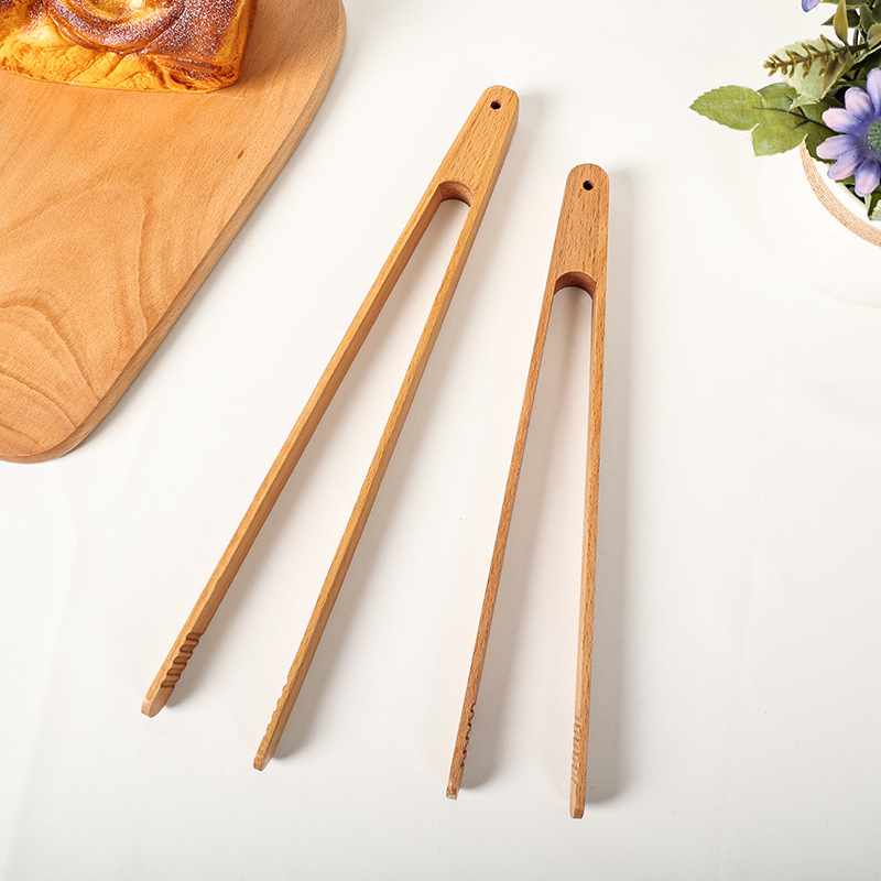 Japanese Wooden Food Clip for Salad Bread Toast, Steak BBQ Tongs, Grilling Cooking Baking Tools, Kitchen Gadgets