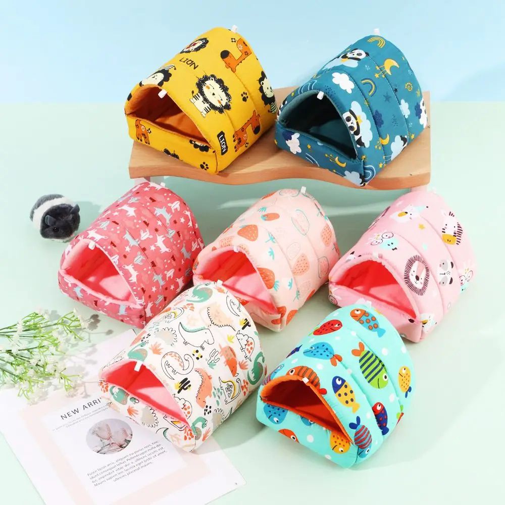 Warm Plush Small Animal Sleeping Bed | Cozy Winter Guinea Pig Nest & Hamster House | Rabbit Squirrel Snuggle Mat