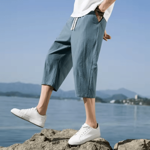 Mens Summer Linen Cotton Shorts Lightweight Casual Straight Shorts for Gym and Beach