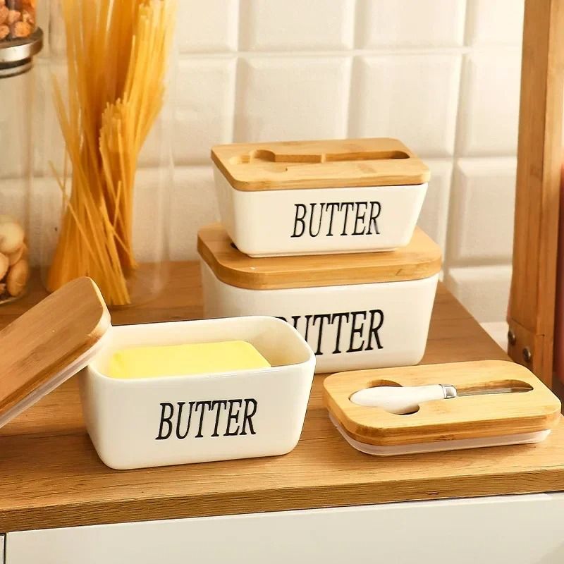 Artisan Ceramic Butter Keeper with Bamboo Lid