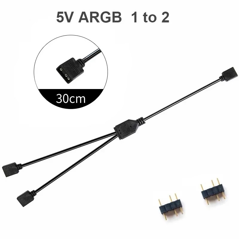 Addressable ARGB Female to Female Splitter, Extension Cable for PC Fans, ARGB PC Lighting