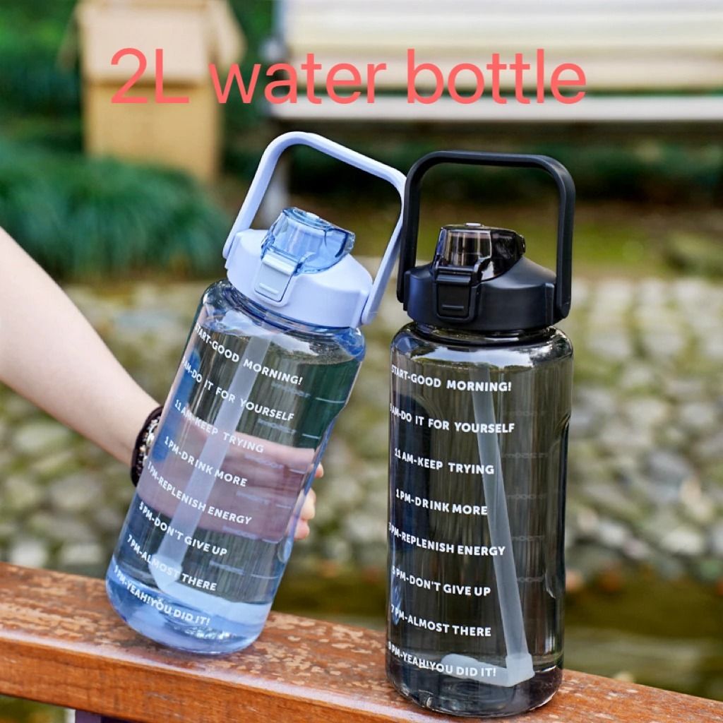 2L Large Capacity Portable Sports Water Bottle with Time Marker