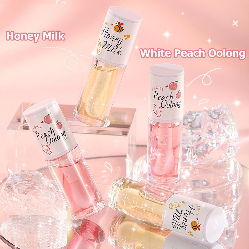 Honey Peach Lip Oil, Long Lasting Hydrating Lip Tint, Non-sticky Moisturizing Lip Plumper Serum Make Up