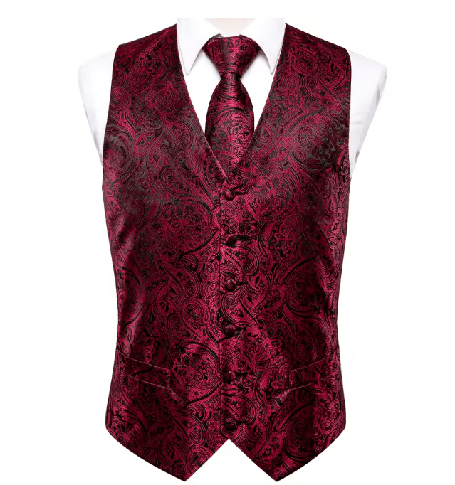 Mens Silk Jacquard Vest Tie and Accessory Set for Formal Wear