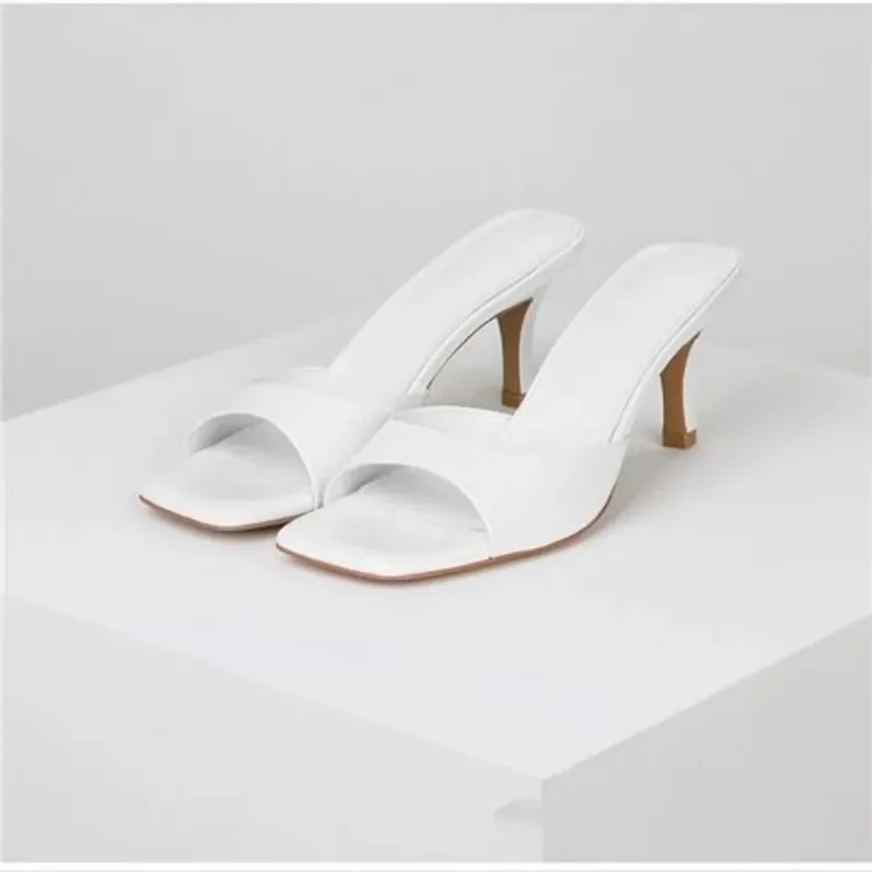 Elegant New High Heels Womens Slippers, Square Toe Summer Sandals, Fashion Designer Shoes