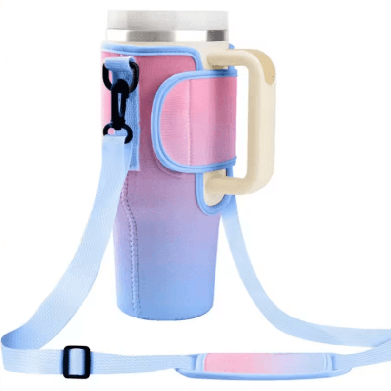 Adjustable Water Bottle Carrier Bag – Large Tumbler Sleeve with Shoulder Strap