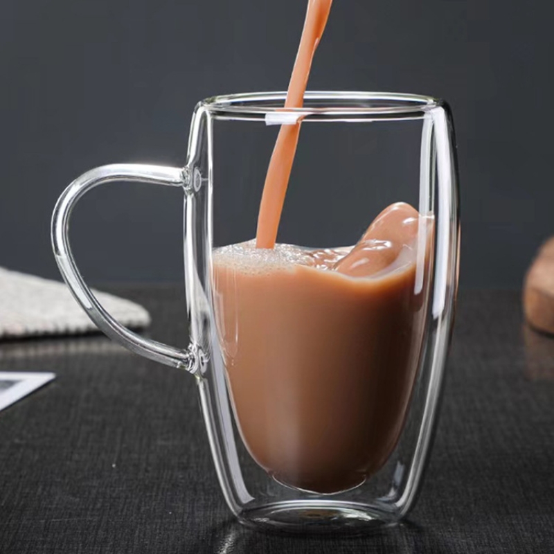 Double Layer Glass Cup, Heat-Resistant Borosilicate Coffee Cup with Handle, Egg-Shaped Design for Juice/Milk