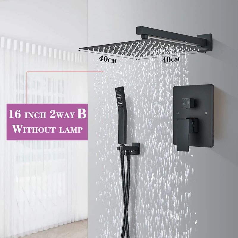 Matte Black rainfall shower set Wall Mounted bathroom shower faucet with LED Shower Head Mixer Tap