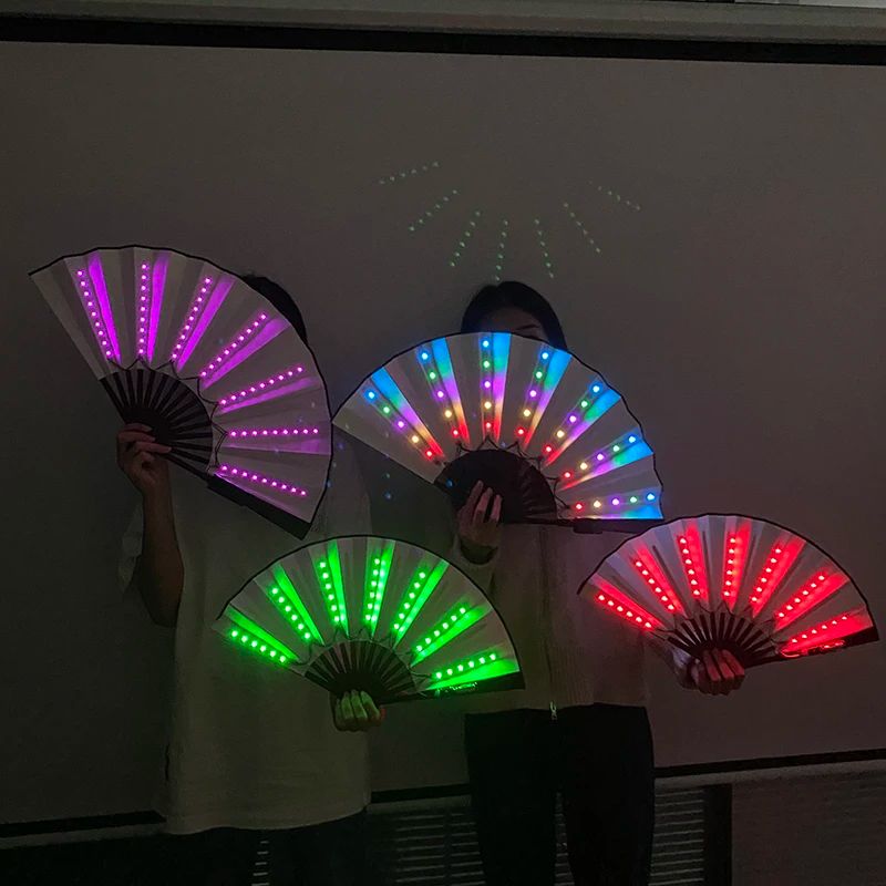 LED Neon Folding Fan Light Up Party Hand Fan for Events and Festivals