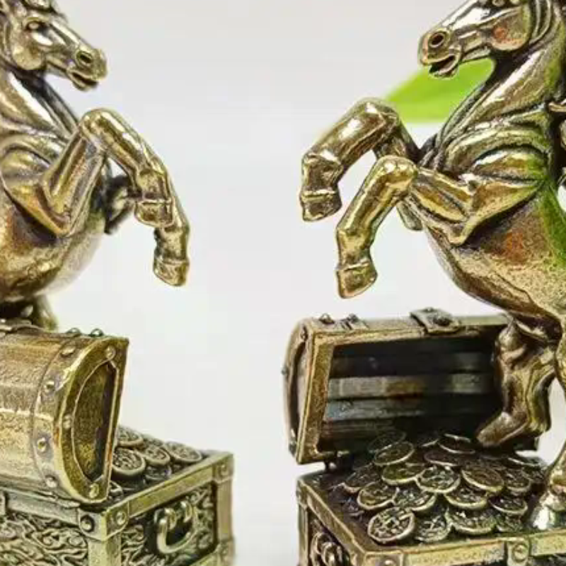 Feng Shui Horse Statue Crafted in Brass, Elegant Home Office Decor, Miniature Gift Accessory