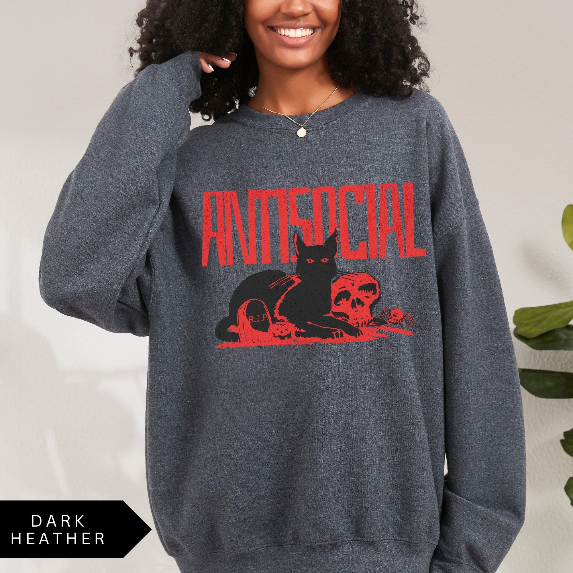 Antisocial Sweatshirt Retro Gothic Black Cat Shirt