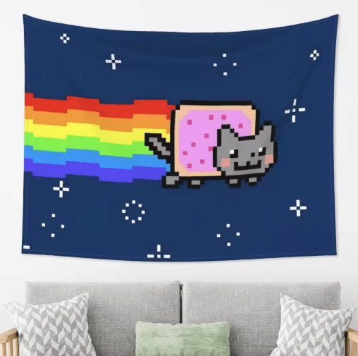 Nyan Cat Pixel Art Tapestry – Retro Gaming Wall Hanging Decor
