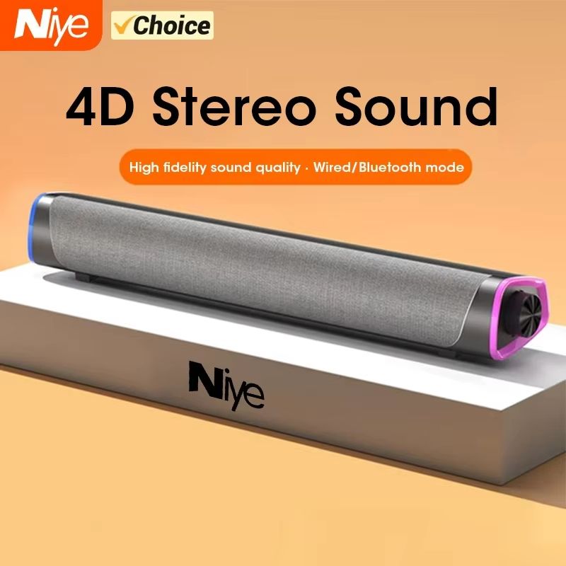 4D Stereo Computer Speaker Bar – Bluetooth & Wired Subwoofer Soundbar for Laptops, PCs & Macbooks