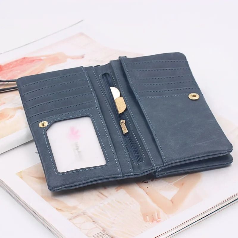 Large Capacity Womens Leather Wallet with Double Zipper