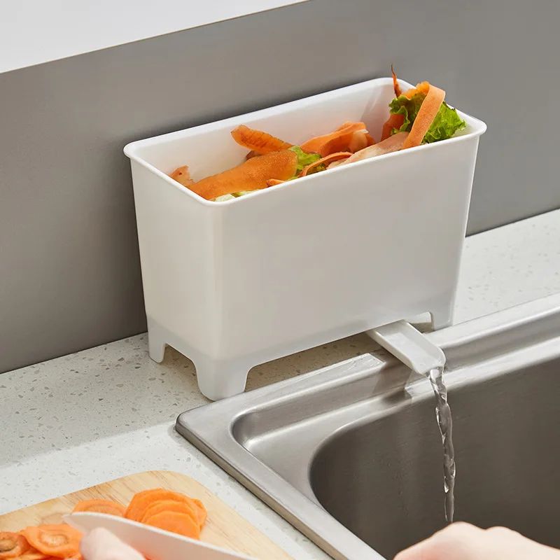Sink-Mounted Kitchen Garbage Bin with Drain Filter – Compact Sink Strainer Basket for Food Waste Control