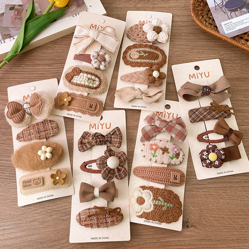 Baby Hair Drop Clips Korea Fashion, Coffee Warm Color Wool Knit Hairpins, Kid Girls Cotton BB Hair Clamp Barrettes