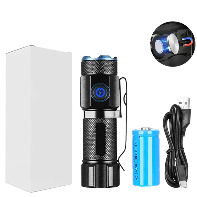 Ultra Bright Mini LED Flashlight with Tail Magnet  USB C Rechargeable Camping, Hunting, and Emergency Lamp