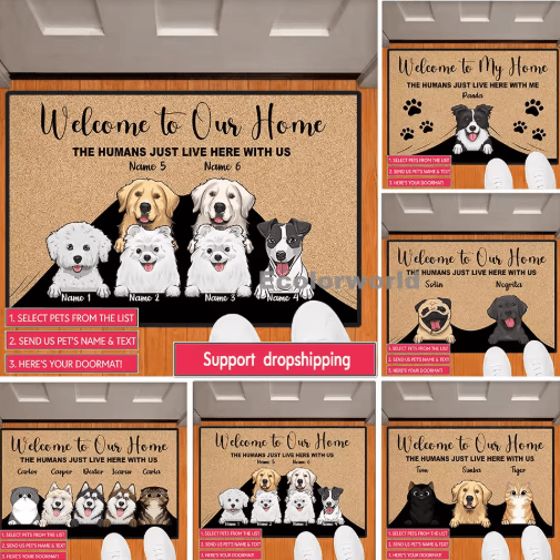Personalized Pet Cartoon Doormat – Custom Dog & Cat Name Welcome Mat for Home