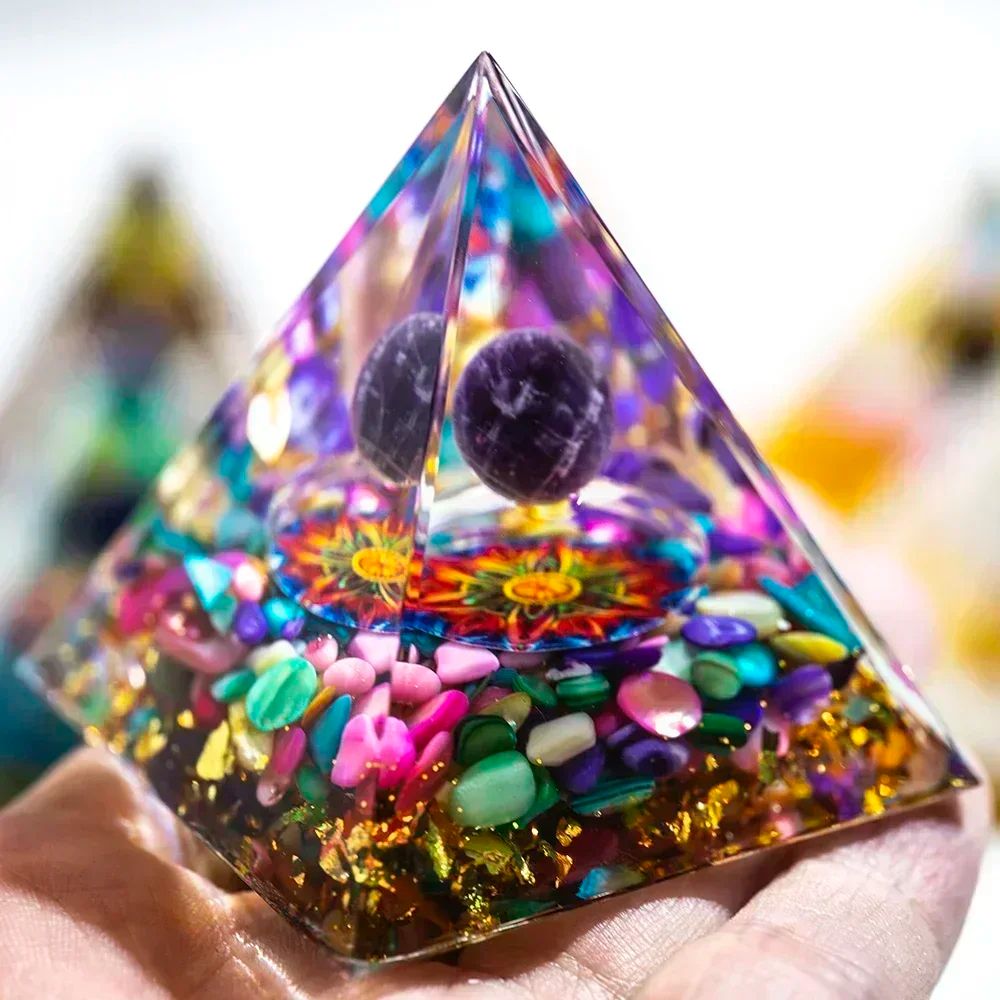 Natural Crystal Energy Pyramid – 2in Reiki Healing Chakra Resin Pyramid for Spiritual Decor