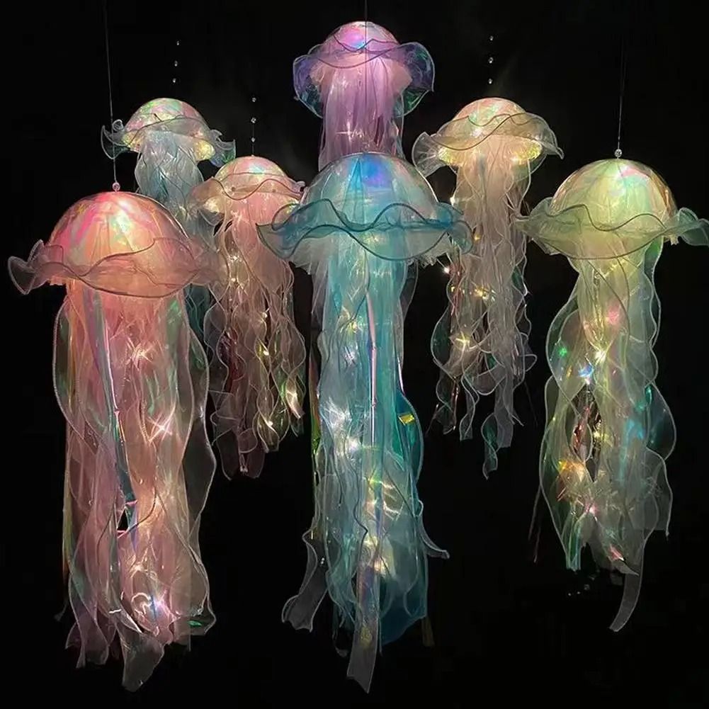 DIY Jellyfish Lamp Colorful Ocean Night Light Hanging Bedroom Decor