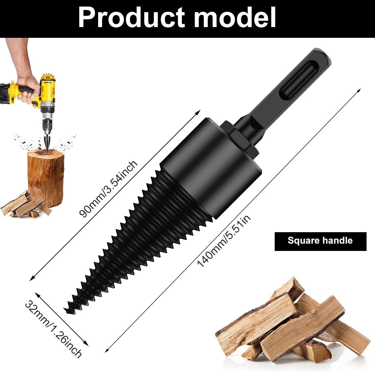Heavy Duty Firewood Log Splitter Drill Bit High Carbon Steel Wood Splitting Cone (1/2/4PCS)