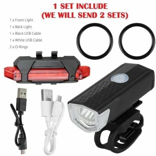 Bicycle Headlight Bike LED, USB Rechargeable Front Rear Lamp, Waterproof Cycling Light