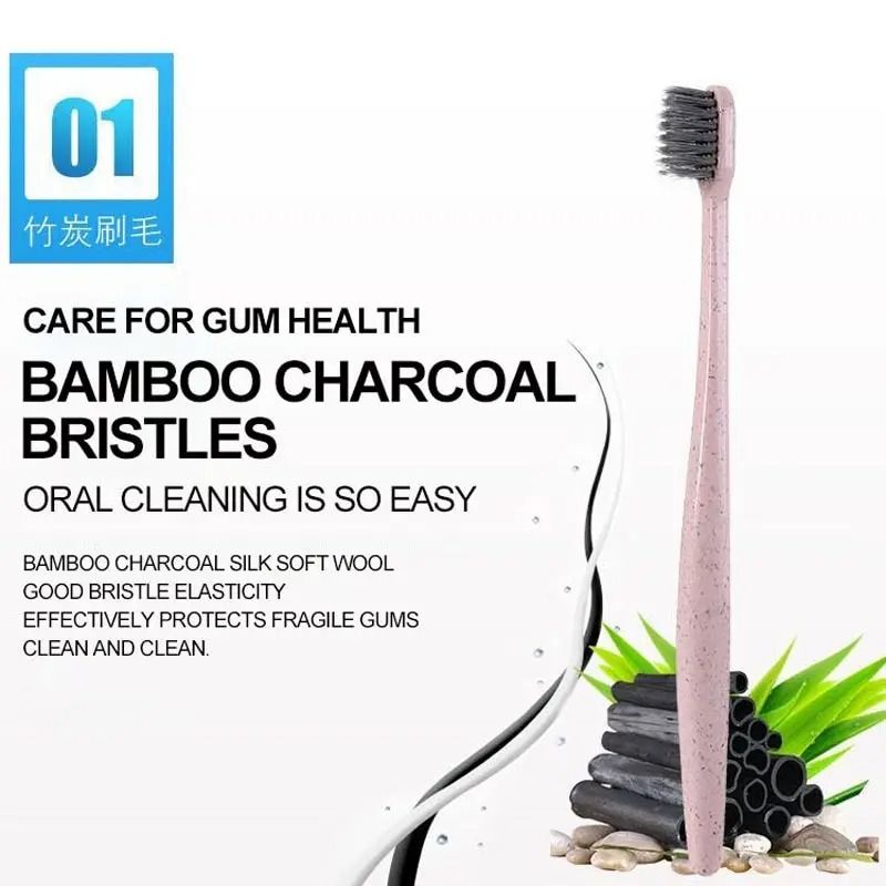 Natural Wheat Straw & Bamboo Charcoal Soft Toothbrush | 10-Piece Family Value Pack