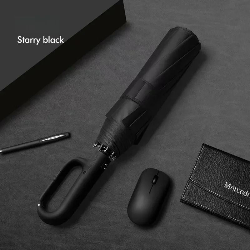 Fully Automatic Extra-Large Windproof Umbrella – Innovative Ring Buckle Handle & Dual-Layer UV Protection