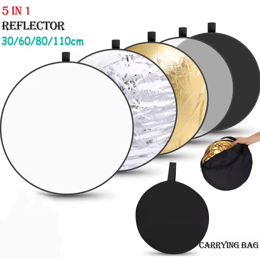 5-in-1 Collapsible Photography Reflector – Portable Light Diffuser (60/80/110cm)
