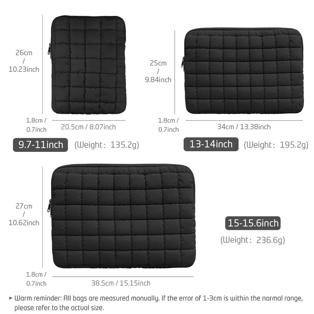 Quilted Puffy Laptop Sleeve Padded Protective Laptop Carrying Case